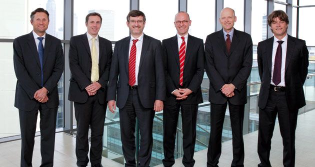 (v.l.n.r.) David Krüger (Deloitte), Patrick Eisele (portfolio), Prof. Peter Birkner (Mainova), Reinhard Liebing (ARAT), Stephan Boyens (Rhein-Energie), Holger Kerzel (MEAG)